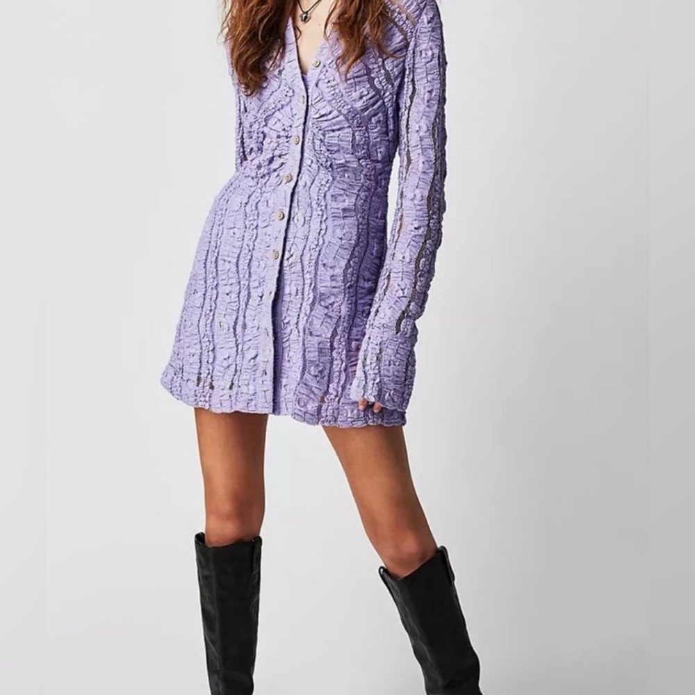 Free People Shayla Lace Mini Dress in Lavender Fields
